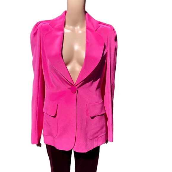 Jean Louis Scherrer bright pink blazer jacket with shoulder detailing Sz 4 - Picture 2 of 13